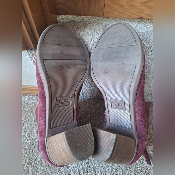 Toms Majorca Burgundy Peep Toe Suede Zip Up Heeled Booties Womens size 6.5 - Picture 8 of 8